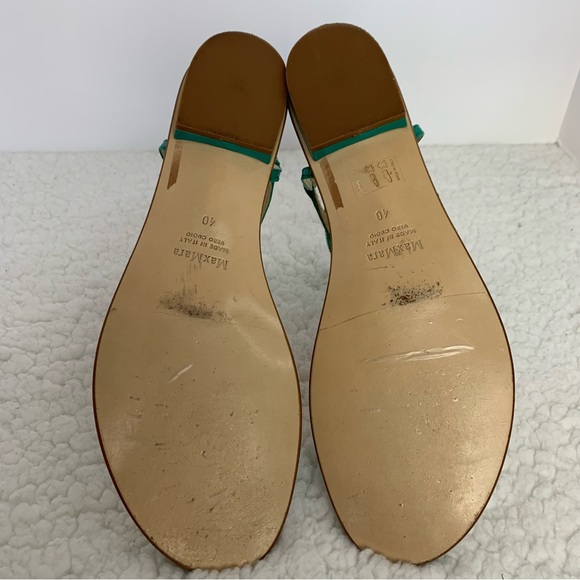 MaxMara Women's Turquoise Patent Leather Flat T-Strap Sandals Size 40/10 - Picture 5 of 9